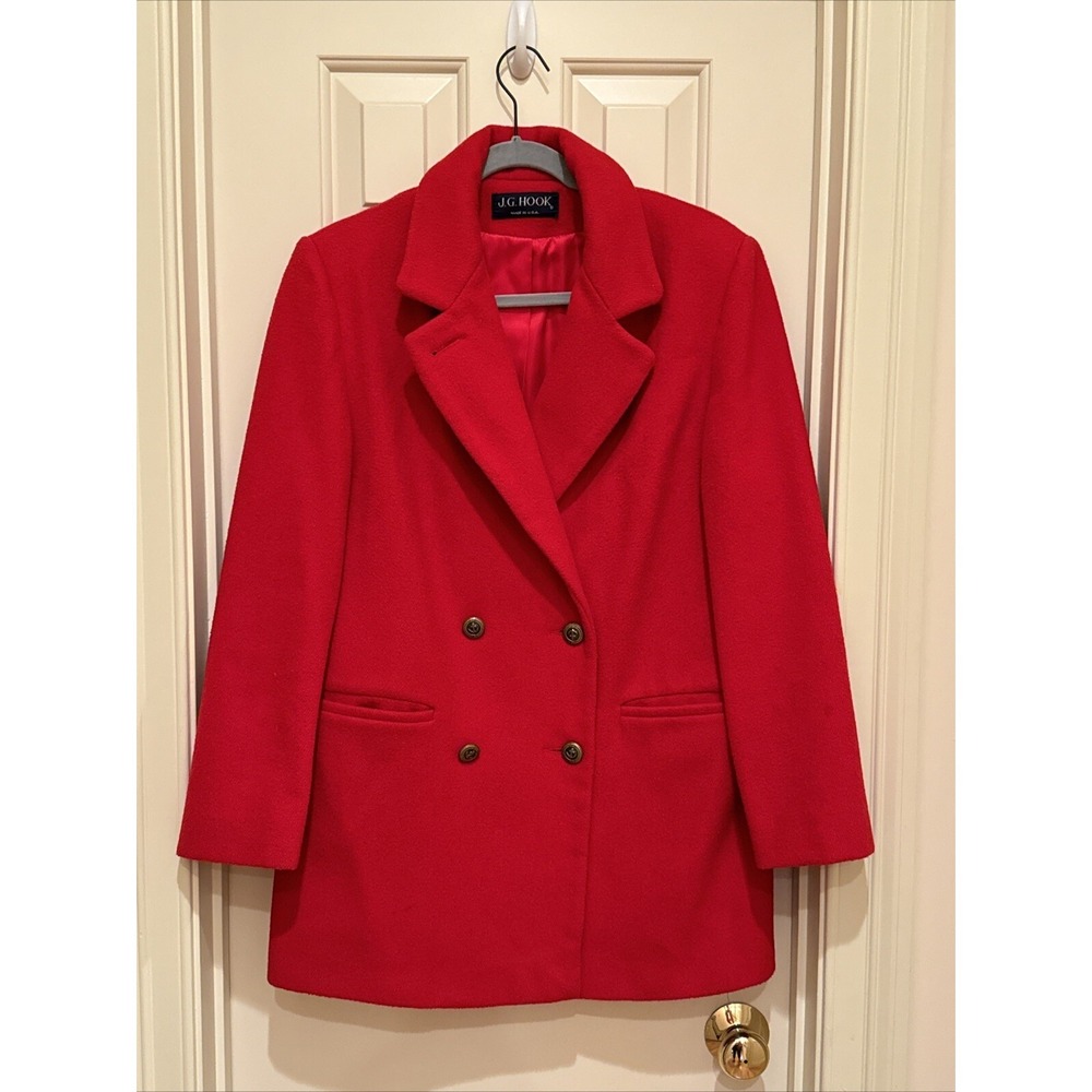 J.G. HOOK Made in‎ USA Vintage Women's Sz 8 Red Jacket 80% Wool Button Up Coat